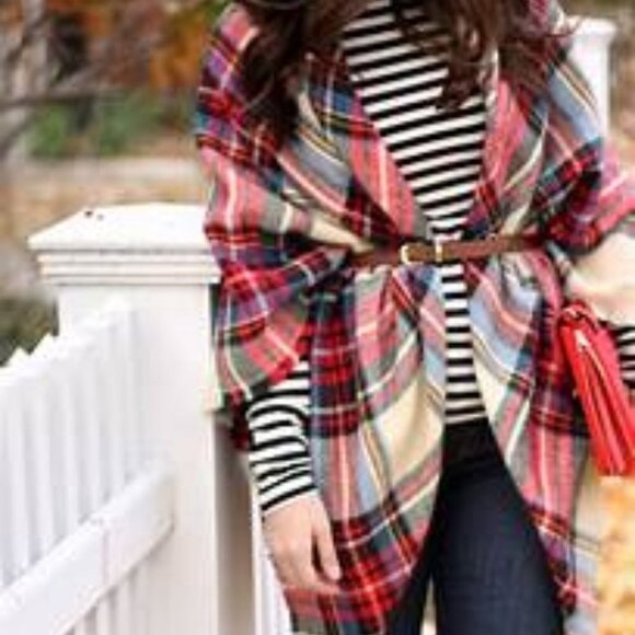 TAN Plaid Printed Oversized fall winter scarf - Picture 1 of 8